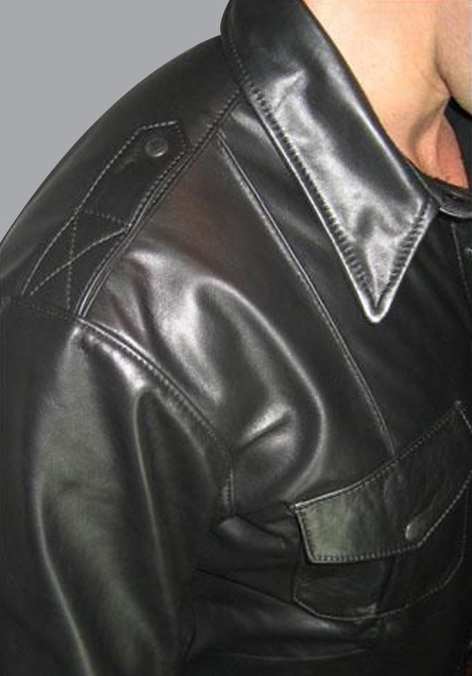 Men's Real Lamb Leather Full Sleeves Shirt Police Style BLUF Shirt