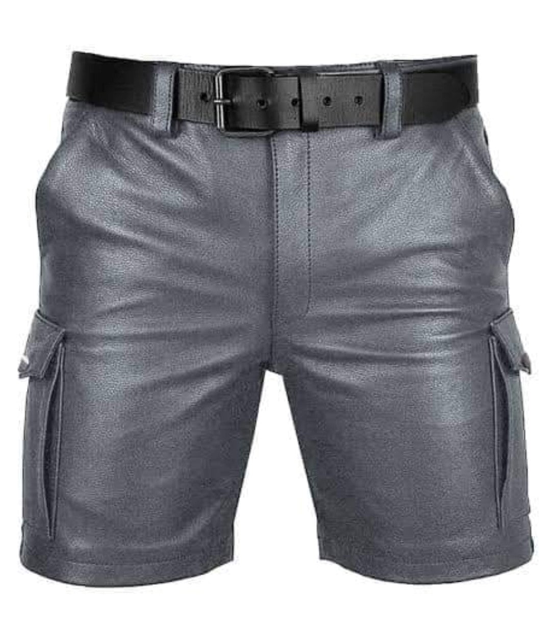 Men's Real Leather Cargo Pockets Shorts Club Wear Shorts In 3 Colors:
