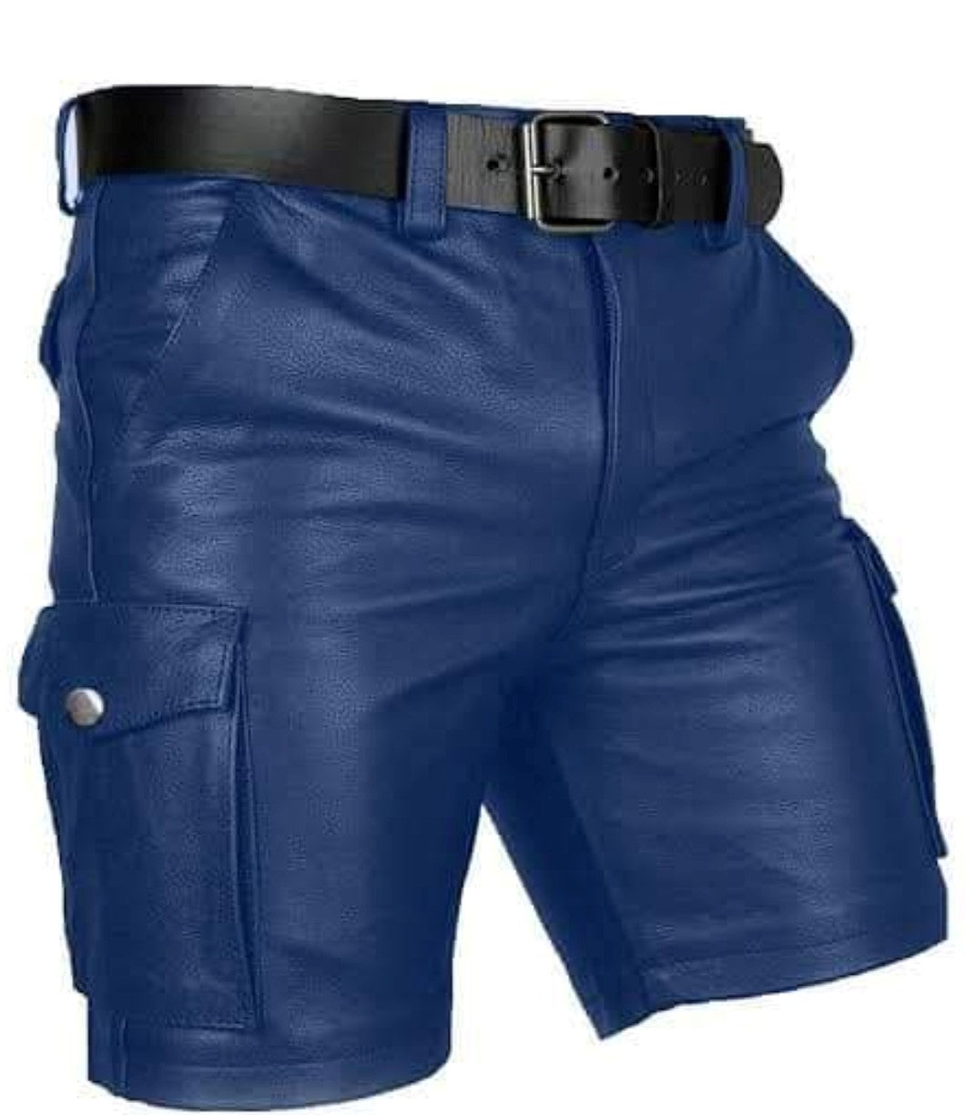 Men's Real Leather Cargo Pockets Shorts Club Wear Shorts In 3 Colors: