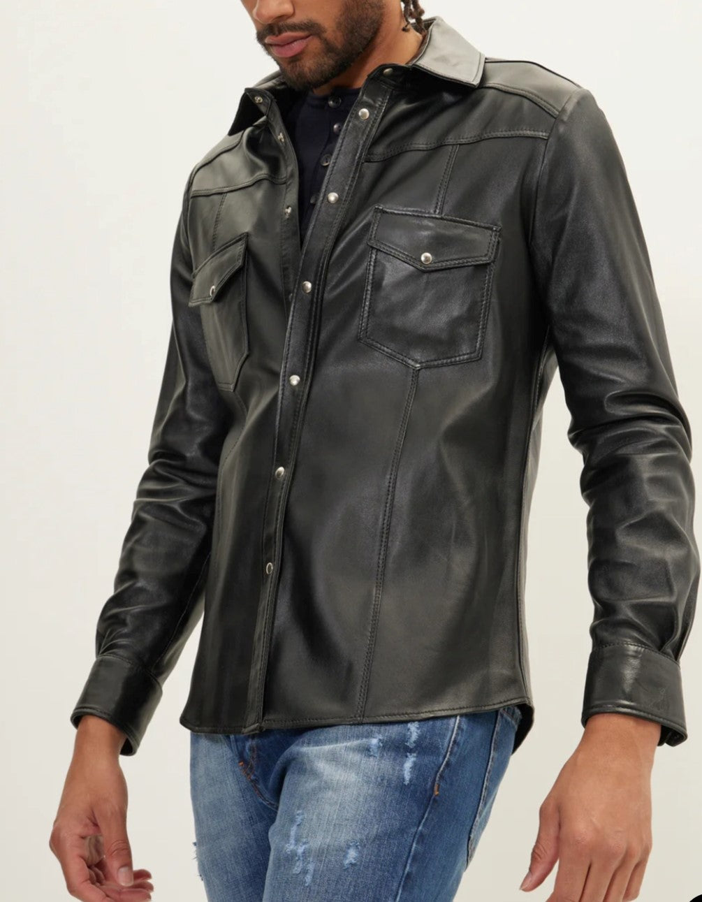 Men's Real Lamb Leather Full Sleeves Shirt Shirt Available In 5 Colors
