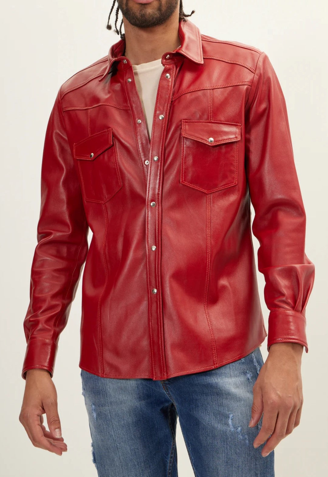 Men's Real Lamb Leather Full Sleeves Shirt Shirt Available In 5 Colors