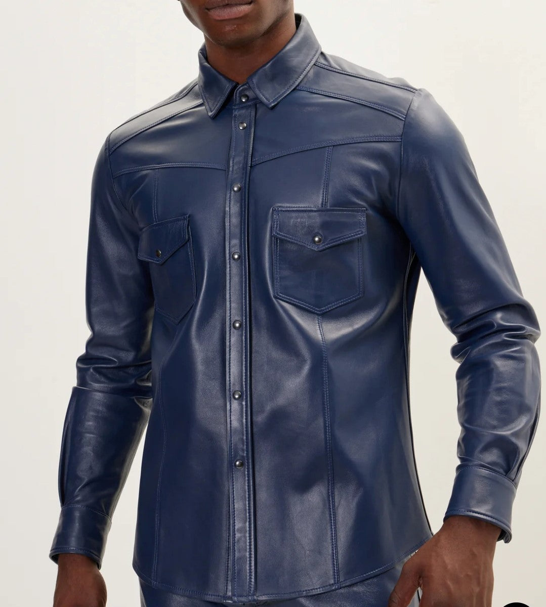 Men's Real Lamb Leather Full Sleeves Shirt Shirt Available In 5 Colors