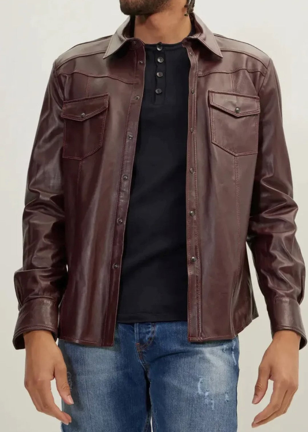Men's Real Lamb Leather Full Sleeves Shirt Shirt Available In 5 Colors