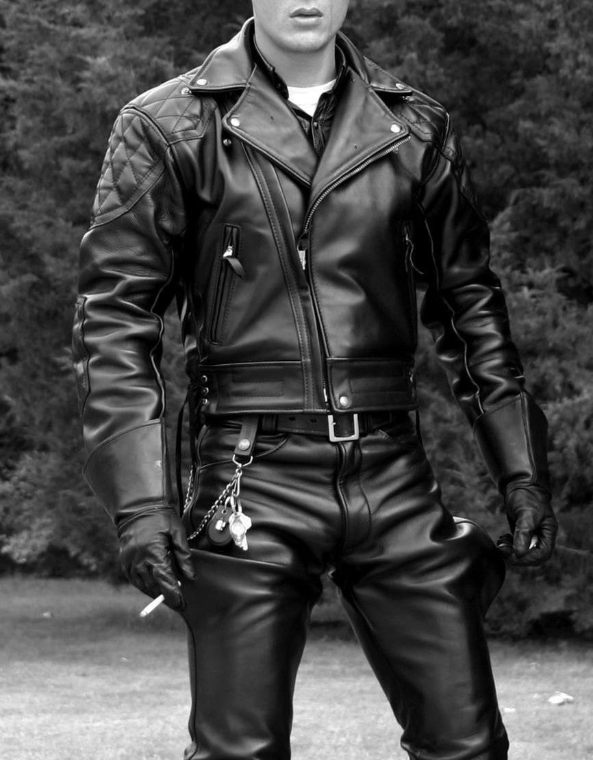 Men's Real Leather Bikers Jacket Quilted Panels Biker Jacket BLUF Leather Jacket:
