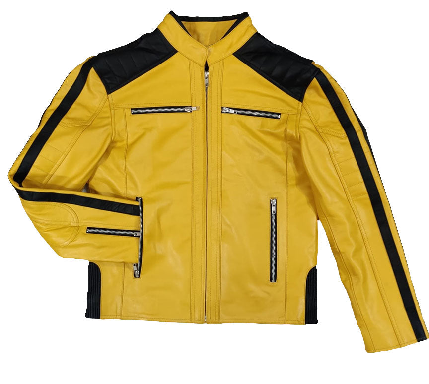 REAL NATURAL GRAIN LEATHER BIKERS JACKET QUILTED & CONTRAST PANELS JACKET: