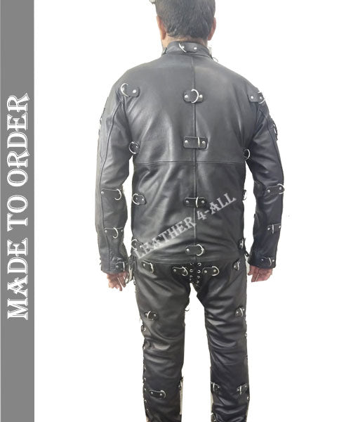 Men's Bondage Suit Black LEATHER Heavy Duty Restriction Bondage BDSM Costume