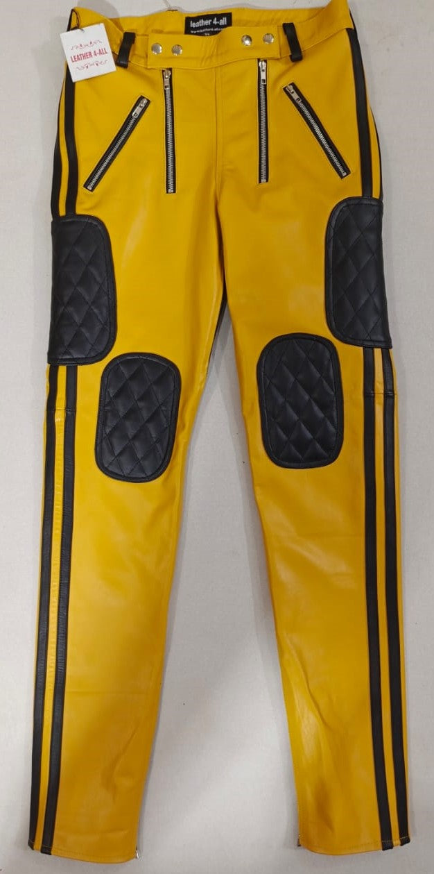 Men's Real Cowhide Leather Carpenter Pants ,Quilted Panels Bikers Pants / BLUF Pants: