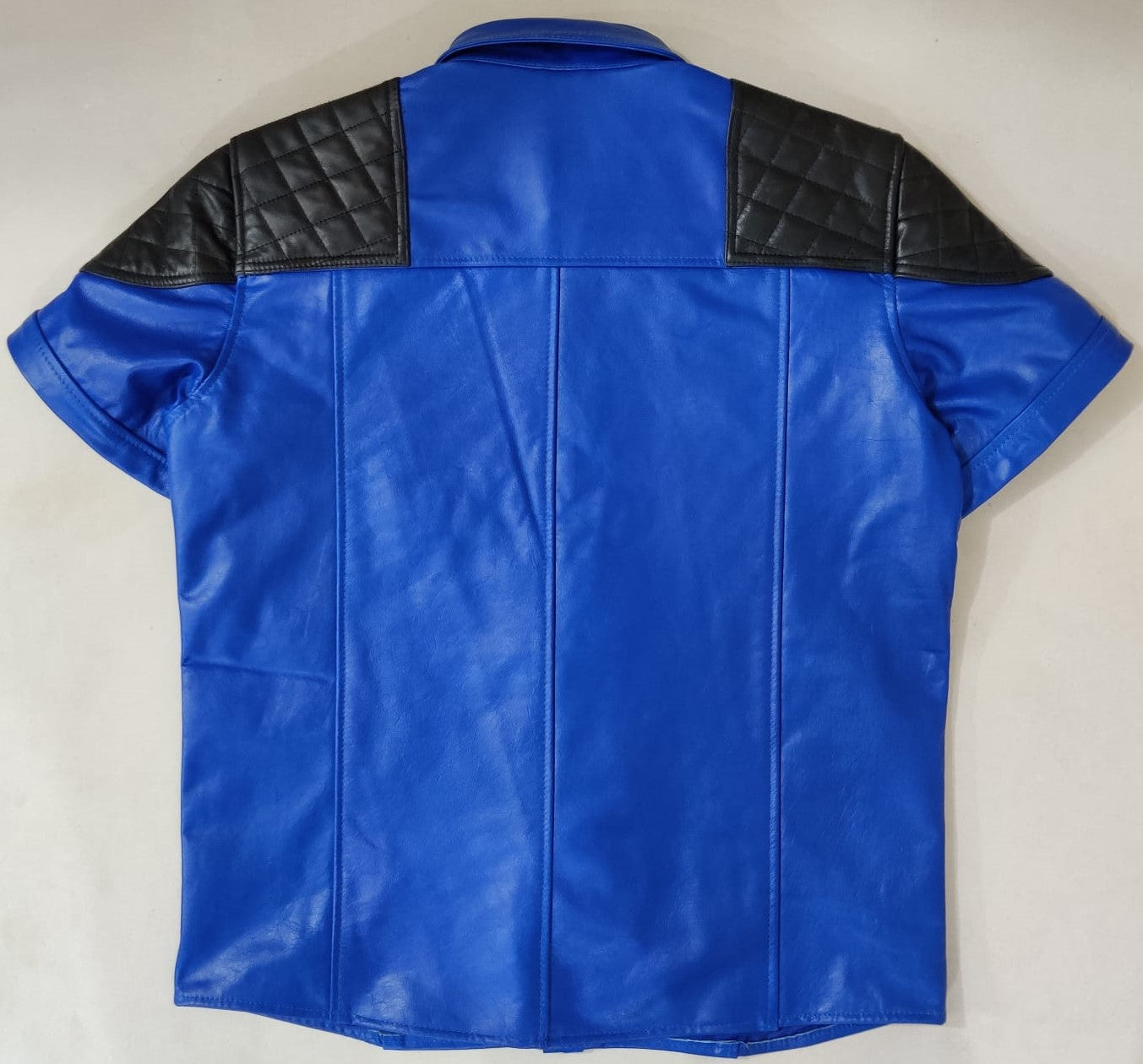 Men's Real Lamb Leather Short Sleeves Shirt Police Style BLUF Shirt