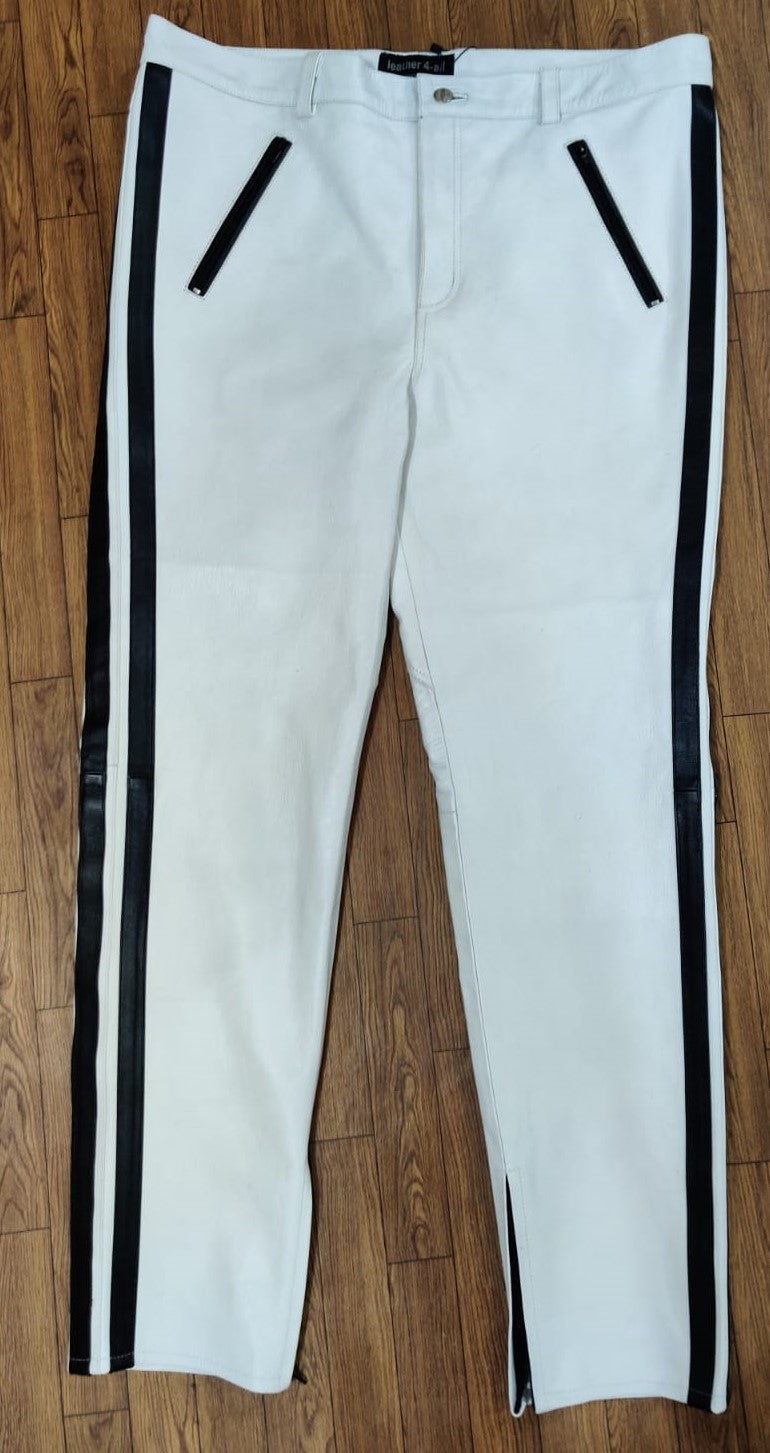 Men's Real Cowhide Leather Bikers Pants Side Stripes & Piping Pants BLUF Pants: