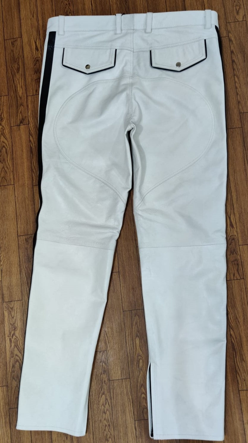 Men's Real Cowhide Leather Bikers Pants Side Stripes & Piping Pants BLUF Pants: