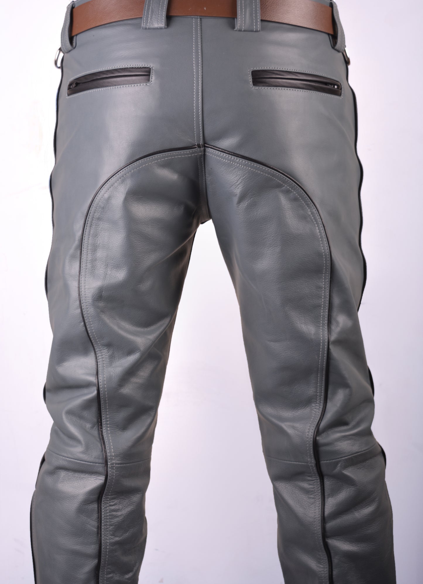 Men's Real Cowhide Leather Bikers Pants & Police Short Sleeves Shirt