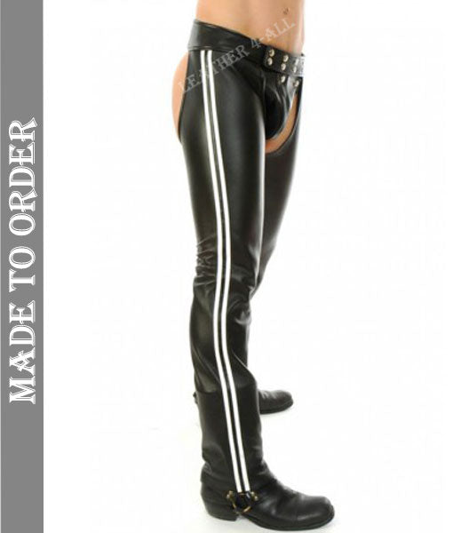 Men's Real Leather Chaps With Detachable Codpiece Bikers Leather Chaps
