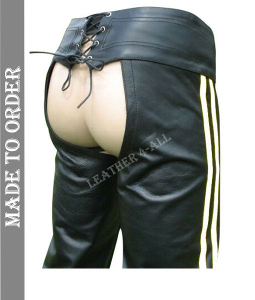 Men's Real Leather Bikers Chaps Leather Chaps Available In 3 COLORS Stripes
