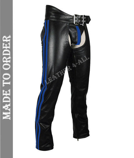 Men's Real Leather Bikers Chaps Leather Chaps Available In 3 COLORS Stripes