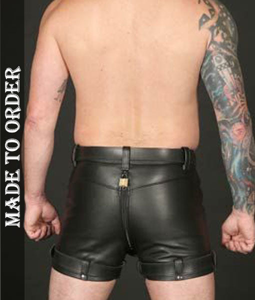 MEN'S REAL LEATHER RESTRAINTS CHASTITY SHORTS WITH FREE PADLOCKS