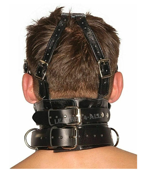 GENUINE LEATHER FACE MUZZLE HOOD MASK WITH BLINDFOLD HOOD-1