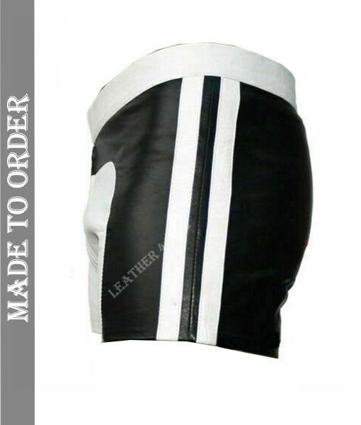 Men's Real Lamb Leather Gym Shorts Leather Sports Shorts With Side Stripes