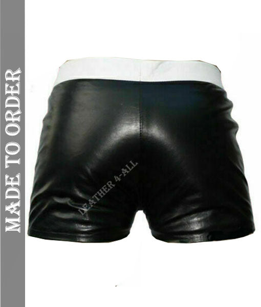 Men's Real Lamb Leather Gym Shorts Leather Sports Shorts With Side Stripes