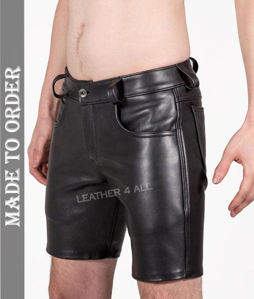 Men's Genuine Cowhide Leather 5 Pockets Leather Shorts Casual Wear Leather Shorts