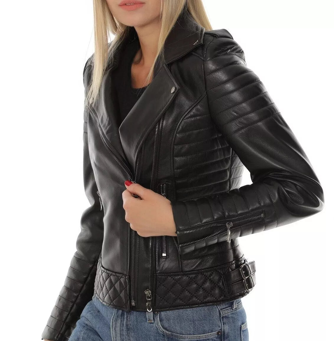 Women's Real Lamb Leather Quilted Slim Fit Jacket