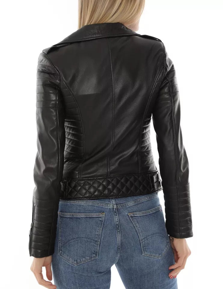 Women's Real Lamb Leather Quilted Slim Fit Jacket