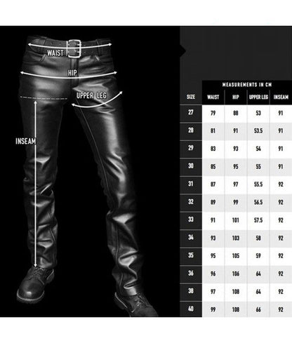 Men's Real Cowhide Leather Laces Up Pants Bikers Contrast Laces Up Pants