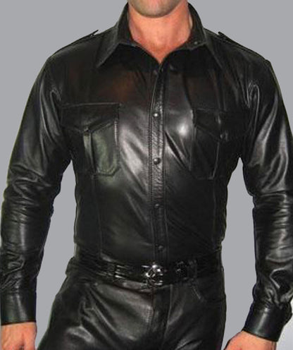 Men's Real Lamb Leather Full Sleeves Shirt Police Style BLUF Shirt