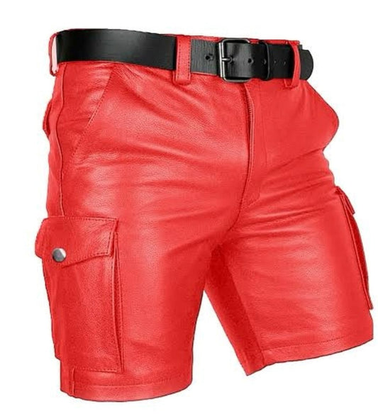 Men's Real Leather Cargo Pockets Shorts Club Wear Shorts In 3 Colors: