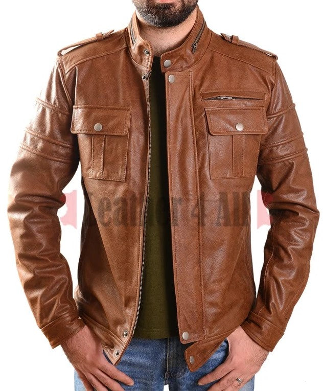 Men's Real Vintage Leather Bikers Jacket Cafe Racer Vintage Leather Jacket