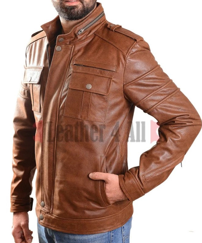 Men's Real Vintage Leather Bikers Jacket Cafe Racer Vintage Leather Jacket