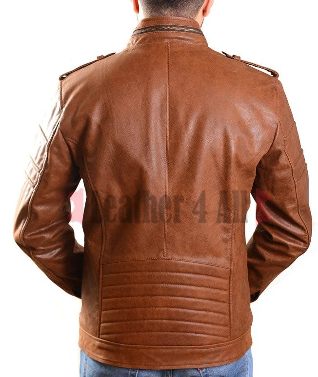 Men's Real Vintage Leather Bikers Jacket Cafe Racer Vintage Leather Jacket