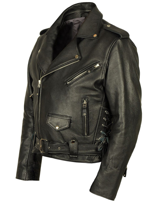 Men's Real Leather Bikers Jacket Quilted Panels At Back & Side Laces Bikers Jacket: