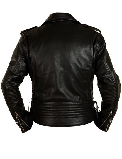 Men's Real Leather Bikers Jacket Quilted Panels At Back & Side Laces Bikers Jacket: