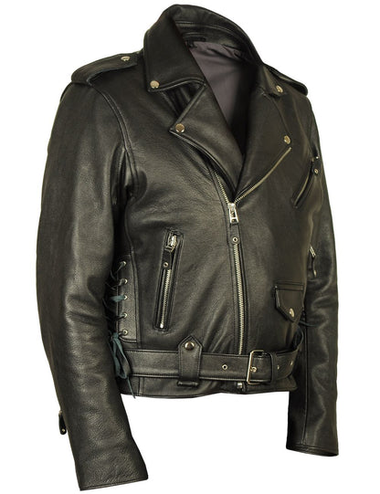 Men's Real Leather Bikers Jacket Quilted Panels At Back & Side Laces Bikers Jacket: