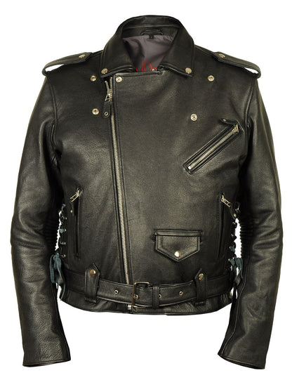 Men's Real Leather Bikers Jacket Quilted Panels At Back & Side Laces Bikers Jacket: