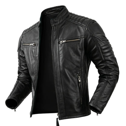 Men's Real Leather Bikers Jacket Quilted Panels Cafe Racer Jacket Bikers Jacket: