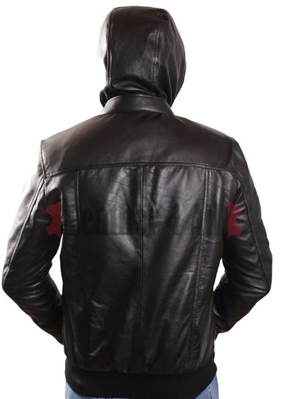 Men's Real Lamb Leather Bomber Detachable Hooded Jacket Leather Bomber Jacket