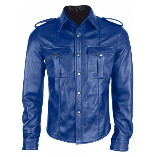 Men's Real Lamb Leather Full Sleeves Shirt Police Style BLUF Shirt Available In 3 Colors