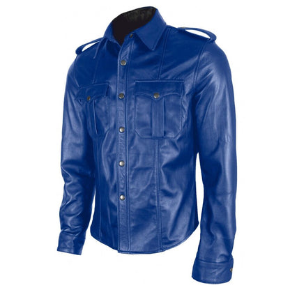 Men's Real Lamb Leather Full Sleeves Shirt Police Style BLUF Shirt Available In 3 Colors