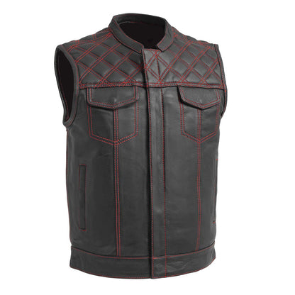 MEN'S REAL COW LEATHER BLACK WITH CONTRAST STITCH MOTORCYCLE VEST BIKERS VEST