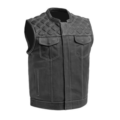 MEN'S REAL COW LEATHER BLACK WITH CONTRAST STITCH MOTORCYCLE VEST BIKERS VEST