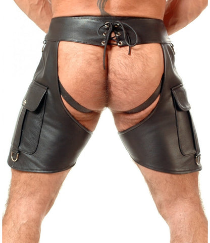 Men's Real Cowhide Leather Unique Style Leather Chaps With Detachable Jockstrap