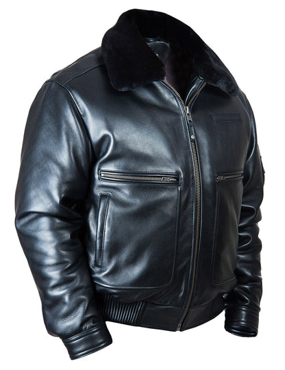 Men's Real Leather Flying Jacket Pilot /Aviator / Bomber + Detachable Fur Collar: