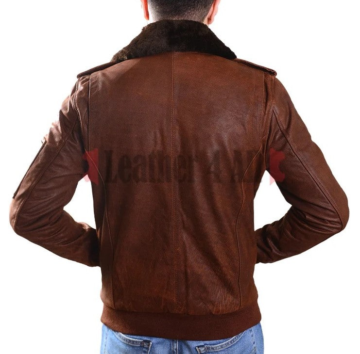 Men's Real Vintage Leather Aviator Jacket Flying Jacket Removable Fur Collar: