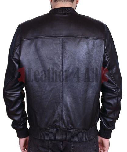 Men's Lamb Leather Bomber Jacket Patch Pocket Lamb Leather Bomber Jacket