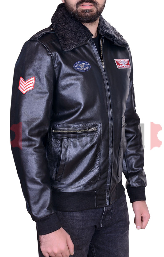 Men's Real Cowhide Leather Aviator Jacket Flying Jacket Removable Fur Collar: