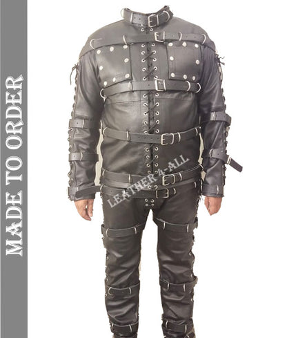 Men's Bondage Suit Black LEATHER Heavy Duty Restriction Bondage BDSM Costume