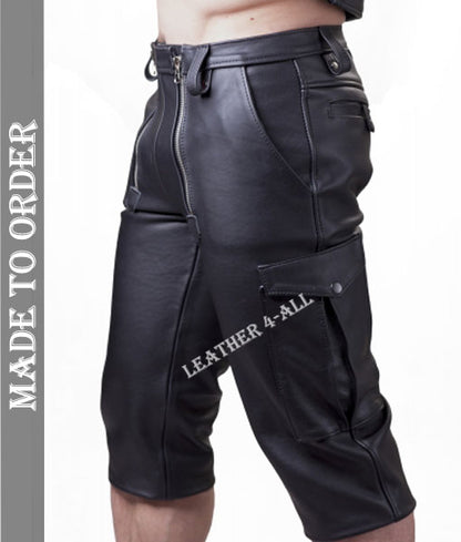 Men's Carpenter Shorts With Cargo Pockets Carpenter Shorts Made From Genuine Cow Leather