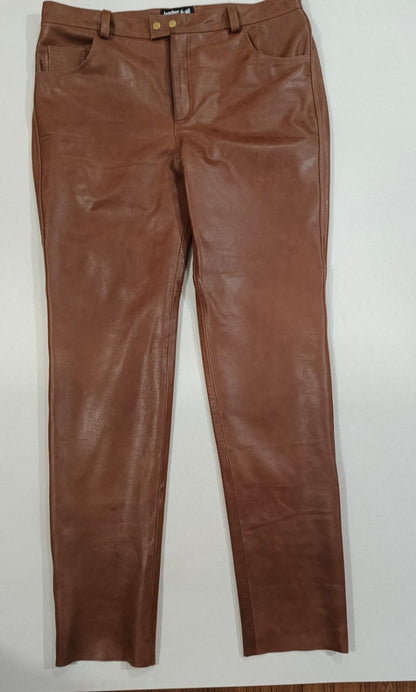 Men's Real Natural Grain Cowhide Vintage 5 Pockets Pants Bikers Pants