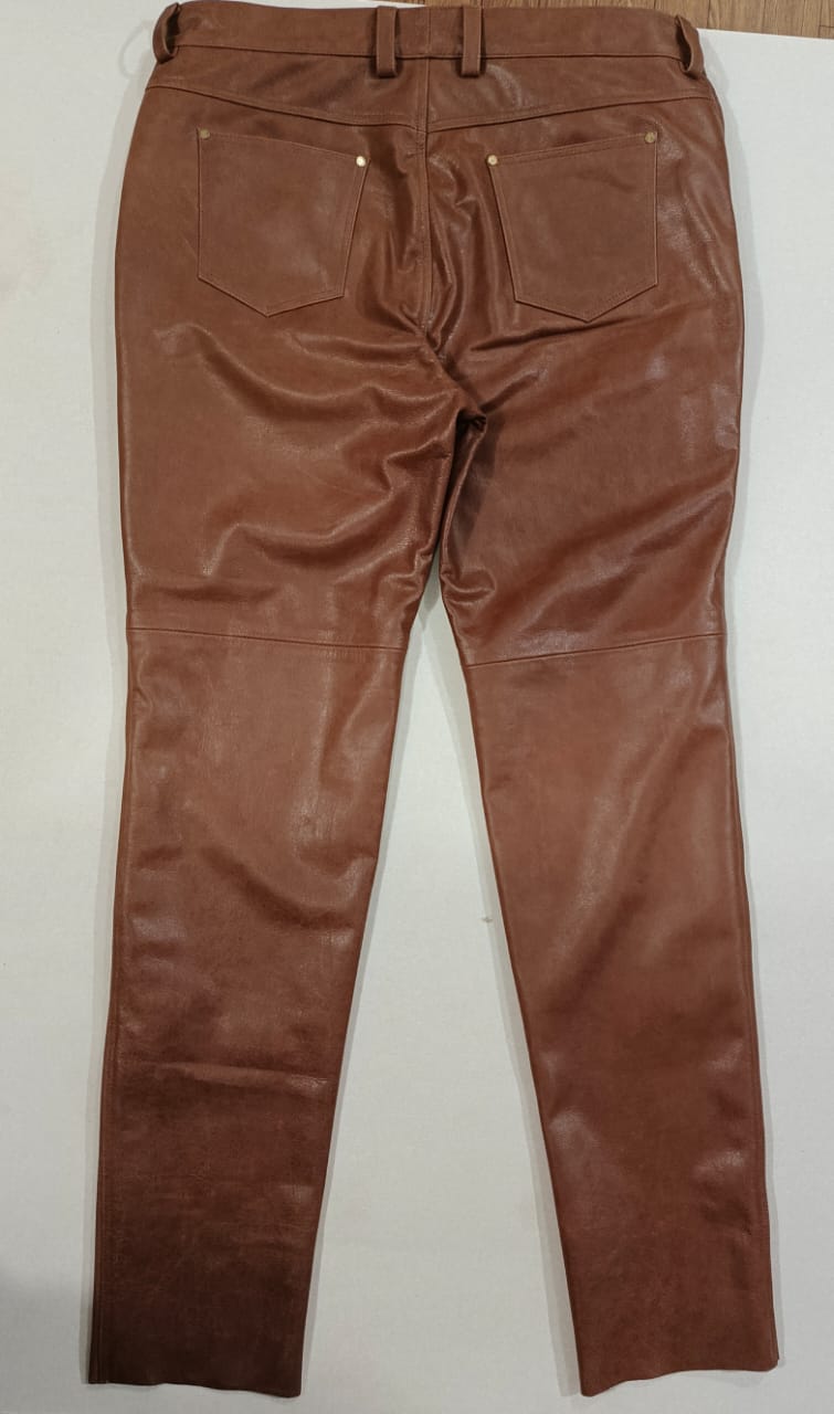 Men's Real Natural Grain Cowhide Vintage 5 Pockets Pants Bikers Pants